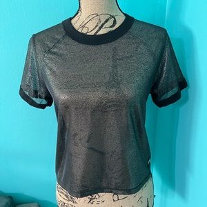 EUC PINK Victoria’s Secret Shear Metallic Cripped Short Sleeve Top
